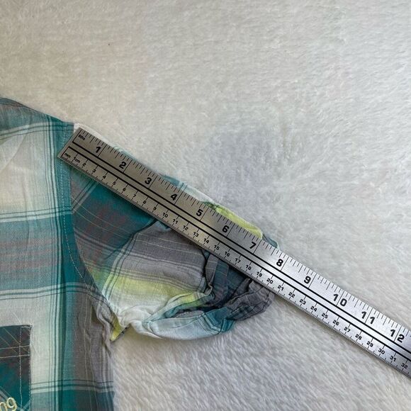 Small Tartan Blouse Blue-Green White and Yellow Billabong Blouse - Picture 9 of 13